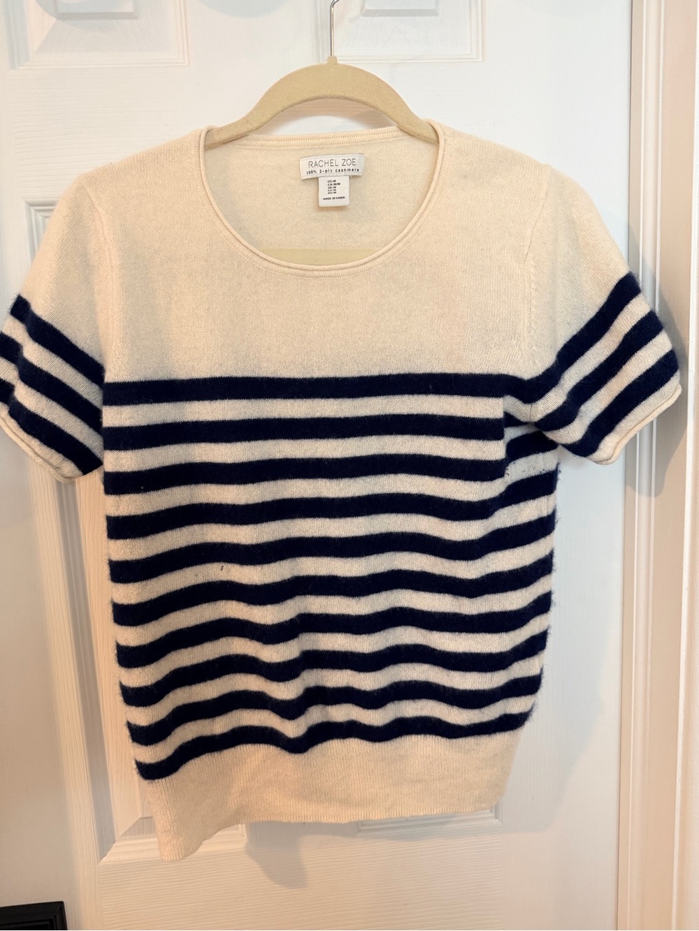 Rachel Zoe 100% Cashmere Striped Short Sleeve Sweater – Medium